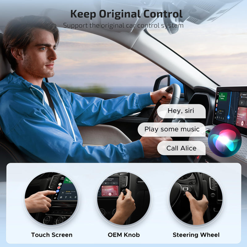 ByteWave Wireless Android Auto & CarPlay Adapter 2-in-1 Converts Wired to Wireless 2025 Upgraded, Plug-and-Play Dongle with Low Latency, Connect for iOS10+/Android 11+ Cars - Brown