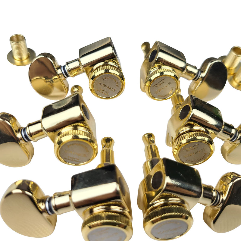 Kaynes 3x3 Guitar Lock String Tuning Pegs – Gold Locking Tuners Keys Machine Heads Tuners with Half-Circle Handle for Les Paul LP SG Style Electric or Acoustic Guitar (Golden) Golden