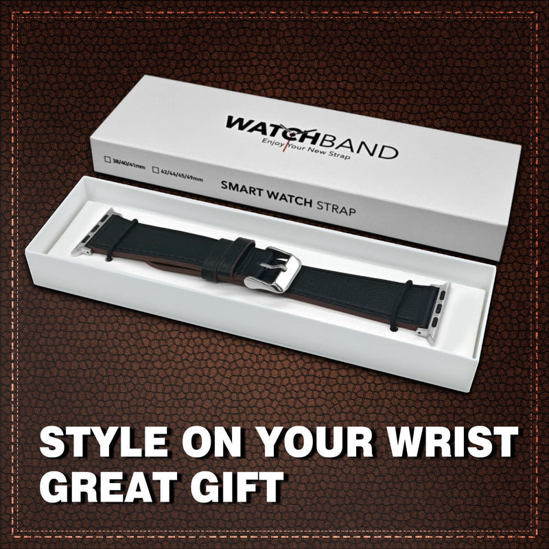 2 Pack Genuine Leather Band, Black and Beige Couple Watch Bands Compatible with Apple Watch Men Women 38mm 40mm 41mm 42mm 44mm 45mm 46mm 49mm