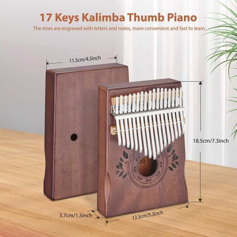 [AUSTRALIA] - LEKATO Kalimba 17 Keys, Solid Wood Thumb Piano Portable Mbira Finger Piano Beginners C Key with Music Book, Tuning Hammer, Storage bag, Christmas Gift for Children/Teenagers/Music Lovers Retro Brown 