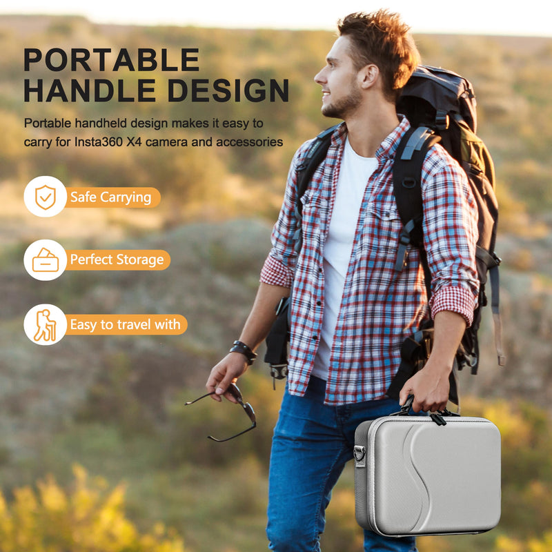 Tomat Carrying Case for Insta360 X4, Portable PU Storage Protective Bag Travel Case for Insta360 X4 Accessories with Large Capacity