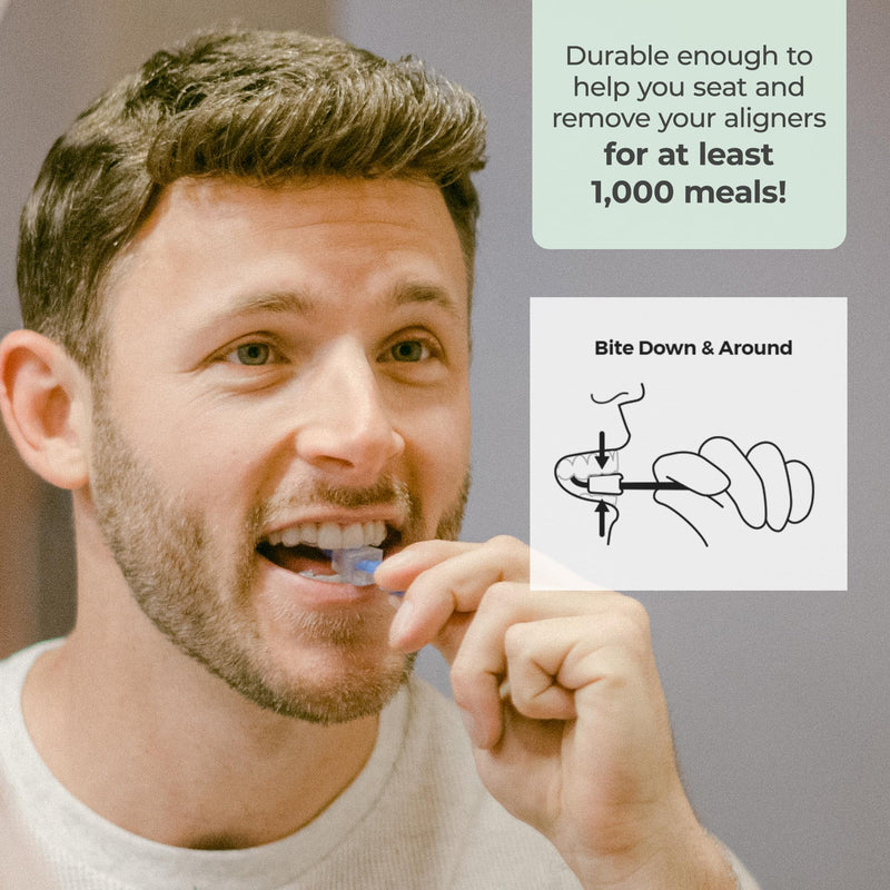 [AUSTRALIA] - PUL Pack of 4 Reusable 2-in-1 Aligner Seating Chewie & Removal Tool — Compatible with Invisalign, Removable Braces, Retainers, Trays – Easy-to-Use Remover & Chew, Dental & Oral Hygiene Care – Blue 4 Pack 
