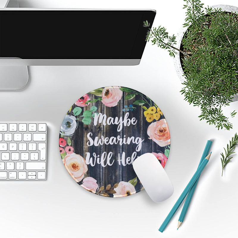 Eleville Mouse Pad Fashion Funny Wording Maybe Swearing Will Help Words of Wisdom Keep Calm Lycra Cloth Top and Non-Slip Base for Office Home Travel emp8