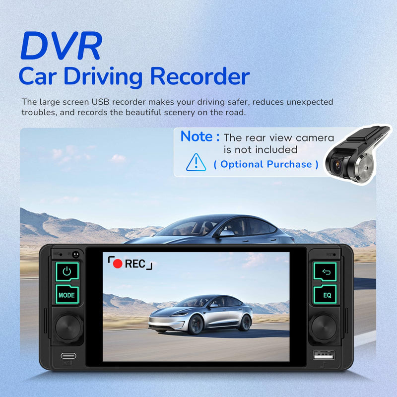 Single Din Radio Car Stereo with Wireless and Wired CarPlay & Android Auto 5.1" with Bluetooth 5.2 Car Audio Receiver AM&FM, EQ, TF, AUX＆USB, Fast Charging, AHD Backup Camera MIC