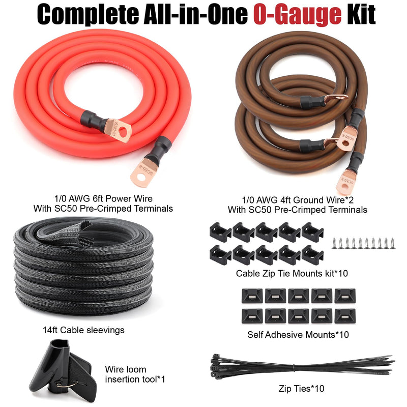 0 Gauge Big 3 Upgrade Kit,CCA Power Cable for Car Audio | 0 AWG CCA Cable with 4.3M PET Sleeve & Terminals,Fixes Voltage Drops,Stops Headlight Dimming & Boosts Amp Performance