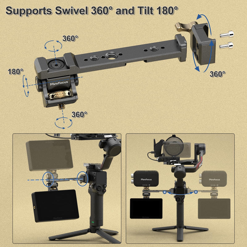 [AUSTRALIA] - Adjustable Camera Monitor Mount with Quick Release NATO Clamp, Cold Shoe Mount, 360° Rotatable Field Gimbal Monitor Holder for DJI RS 4 Mini/RS 4 / RS 4 Pro/RS 2 / RSC 2 / RS 3 / RS 3 Pro/RS 3 Mini 