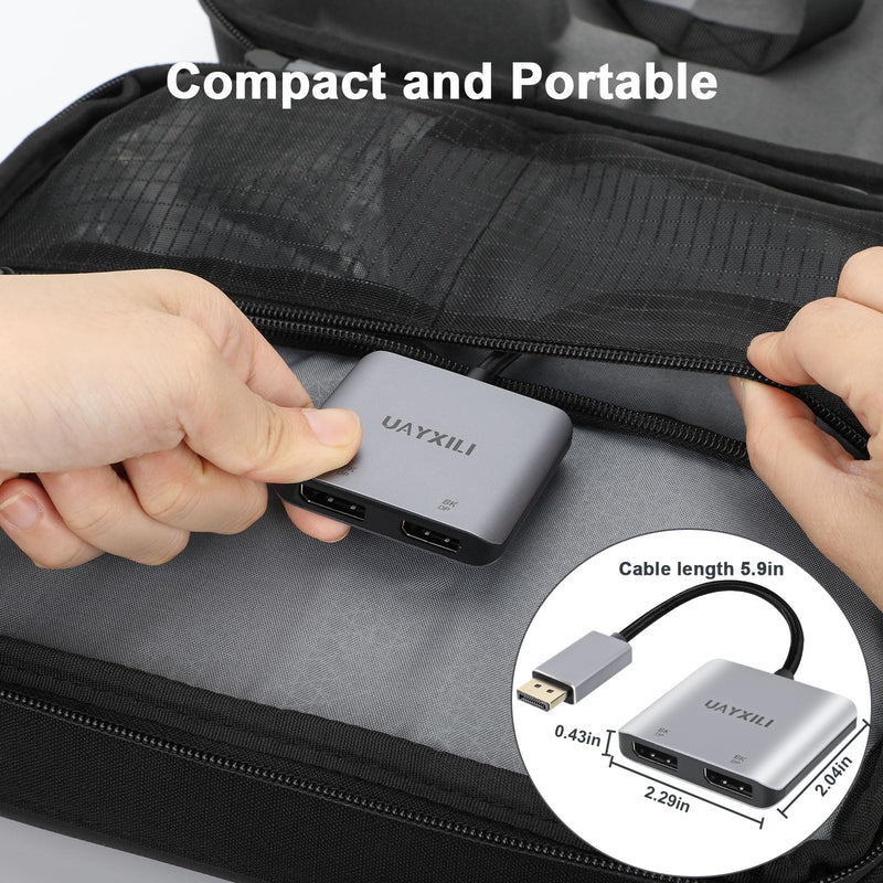 DisplayPort to Dual DP Adapter 8K@60Hz, DP Splitter 1 in 2 Out Extended Display MST for Dual Monitors, Compatible with PC, Graphic Card, NVIDIA, AMD DP to dual DP adapter 8K DP to dual DP splitter 8K