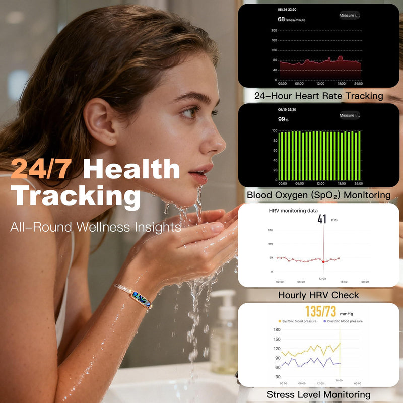 Fitness Tracker Bracelet for Women, Heart Rate & Blood Pressure Monitor Oxygen Sleep & Activity Tracker Step & Calorie Counter Stylish Smart Bracelet, Compatible with iOS & Android (Blue) Blue