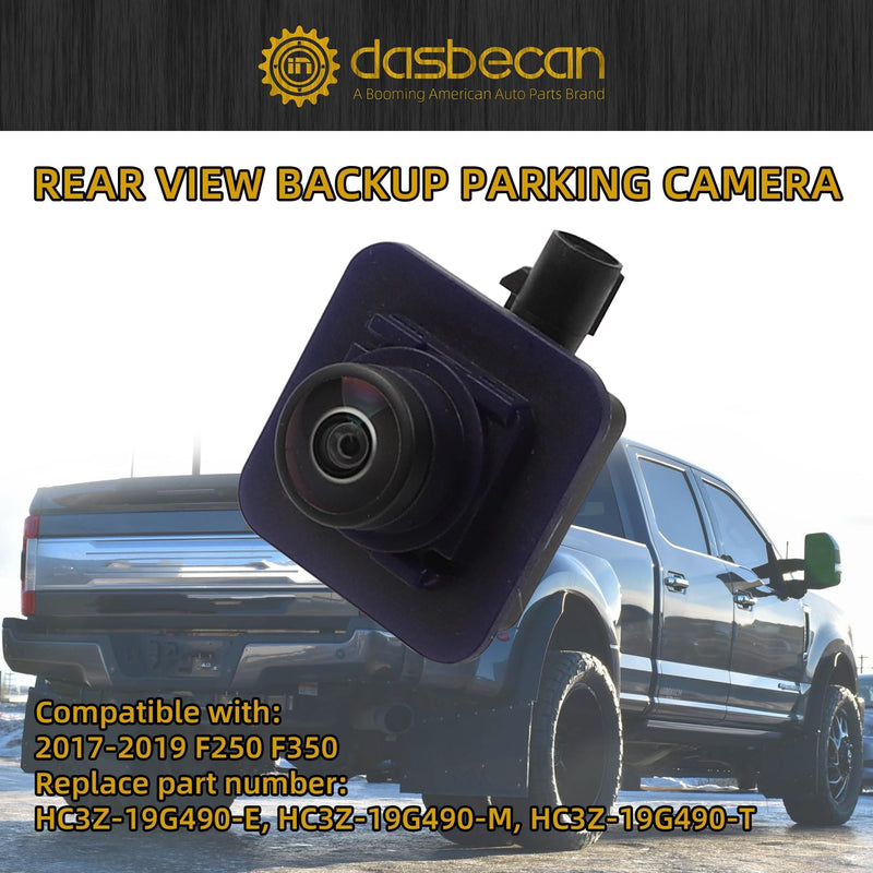 Dasbecan Backup Camera Compatible with Ford F250 F350 Super Duty 2017-2019 | Rear View Parking Assist Camera Replaces HC3Z-19G490-X HC3Z-19G490-E HC3Z-19G490-M HC3Z-19G490-T (Round Hole Plug)