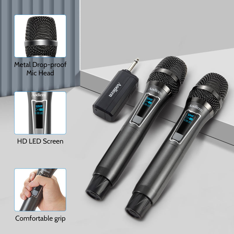 Wireless Karaoke Microphone - Plug & Play Handheld Mic System with Receiver for Smart TV, Singing, Parties (Black, 2 Mic) Black