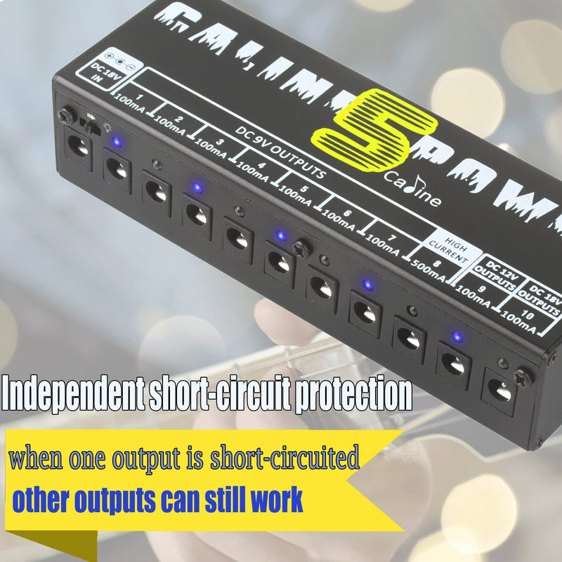 [AUSTRALIA] - Caline CP-05 Guitar Pedal Power Supply, Pedal Board Power Supply with 10 Independent DC 9V/12V/18V Outputs(100mA/500mA), Noiselessly 