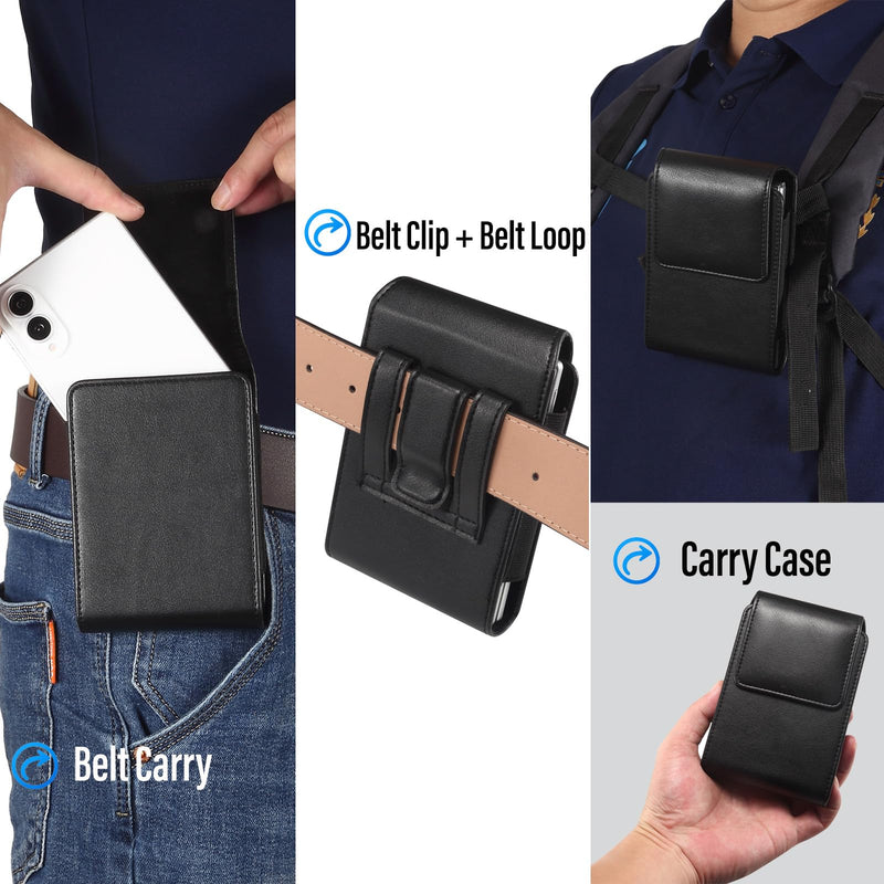 Premium Leather Belt Clip Phone Holster for Samsung Galaxy Z Fold 8 Wide, for Motorola Moto Razr Fold Cell Phone Holster Pouch Case Bag for Huawei Pura X Max (Black) Black
