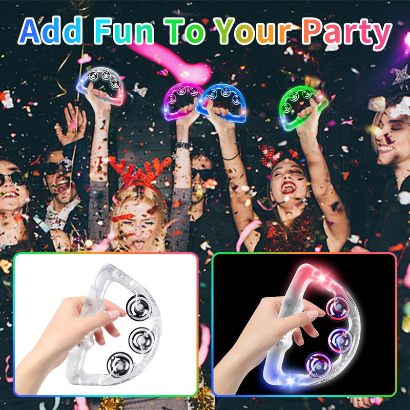 12 Pieces Light Up Tambourine, LED Tambourines for Adults Kids, Musical Flashing Tambourine Glow Tambourines Handheld Percussion Instrument for Wedding Party