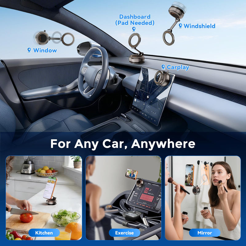 2026 Upgraded Metal Base Vacuum Magnetic Car Phone Holder, 360° Rotatable & Ultra Secure, Super Strong Suction for MagSafe iPhone Android Phone Mount for Car Gym Mirror Warm Bronze
