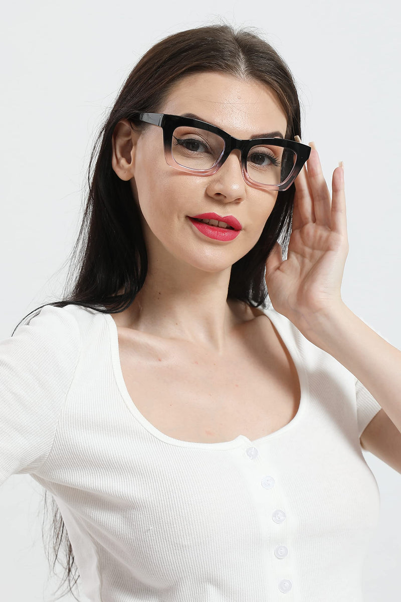 REAVEE Oprah Style Reading Glasses for Women, Blue Light Blocking Cute Oversized Square Computer Readers Spring Hinge Black/Pink Leopard/Blackpink 1.5 x