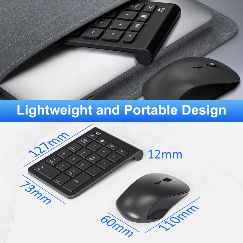 Wireless Number Pad and Mouse, 22 Keys USB Keypad and 3 Adjustable DPI Silent Mouse Set, 2.4GHz Numeric Pad for Laptop, Notebook, PC Computer, Desktop, Mac - One USB Receiver