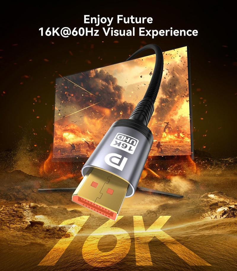 Sniokco 80Gbps DisplayPort Cable 2.1 15FT 16K DP Cable 16K@60Hz 8K@240Hz | Support 4K@540Hz 360Hz 240Hz Compatible with HDR HDCP 2.3 DSC FreeSync G-Sync Monitor Graphics RTX 5090 4090 PC HDTV