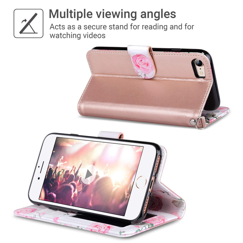 ULAK Case for iPhone SE 3 Wallet 2022, iPhone 8 Wallet, iPhone SE Wallet 2020, iPhone 7 Flip Case, PU Leather Kickstand Card Holder Protective Cover for iPhone 7/8/iPhone SE 2nd 3rd Gen Rose Gold
