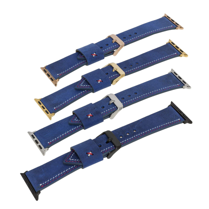 Venito Sessa Leather Slim Watch Band w/Gold Stud Compatible with Apple Watch 45mm 44mm 42mm 41mm 40mm 38mm - Wristband Replacement Strap designed for iwatch Series 1, 2, 3, 4, 5, 6, 7, SE Dark Blue 42mm-44mm-45mm
