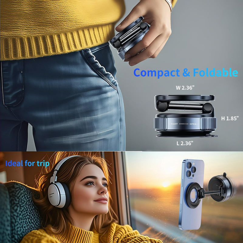 Car Phone Holder for MagSafe, 360° Adjustable Magnetic Phone Holder | Vacuum Suction Cup Phone Mount for Car Dashboard/Windshield, Car Mount for iPhone 17/16/15/14/13/12 Series,Samsung, Android