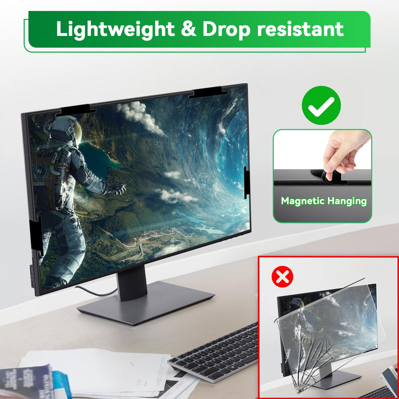 [2 Pack] Magnetic 23.8 in Computer Anti Blue Light Screen Protector for16:9 Aspect Ratio Widescreen Monitor, Hanging Eye Protection Anti-Glare Light Screen Protector, Removable 23.8in Protective Film 23。8 inch