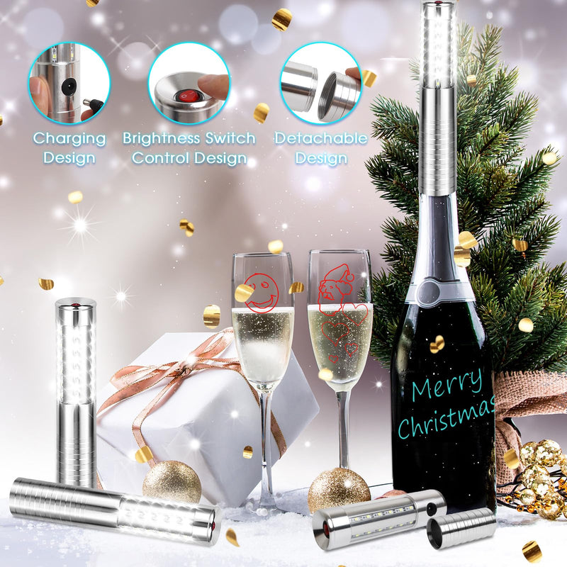 LED Strobe Baton Lights 2 Pieces Bottle Service Light Reusable Handheld Champagne Bottle Lights for Bar Club Birthday Weddings Parties, Silver