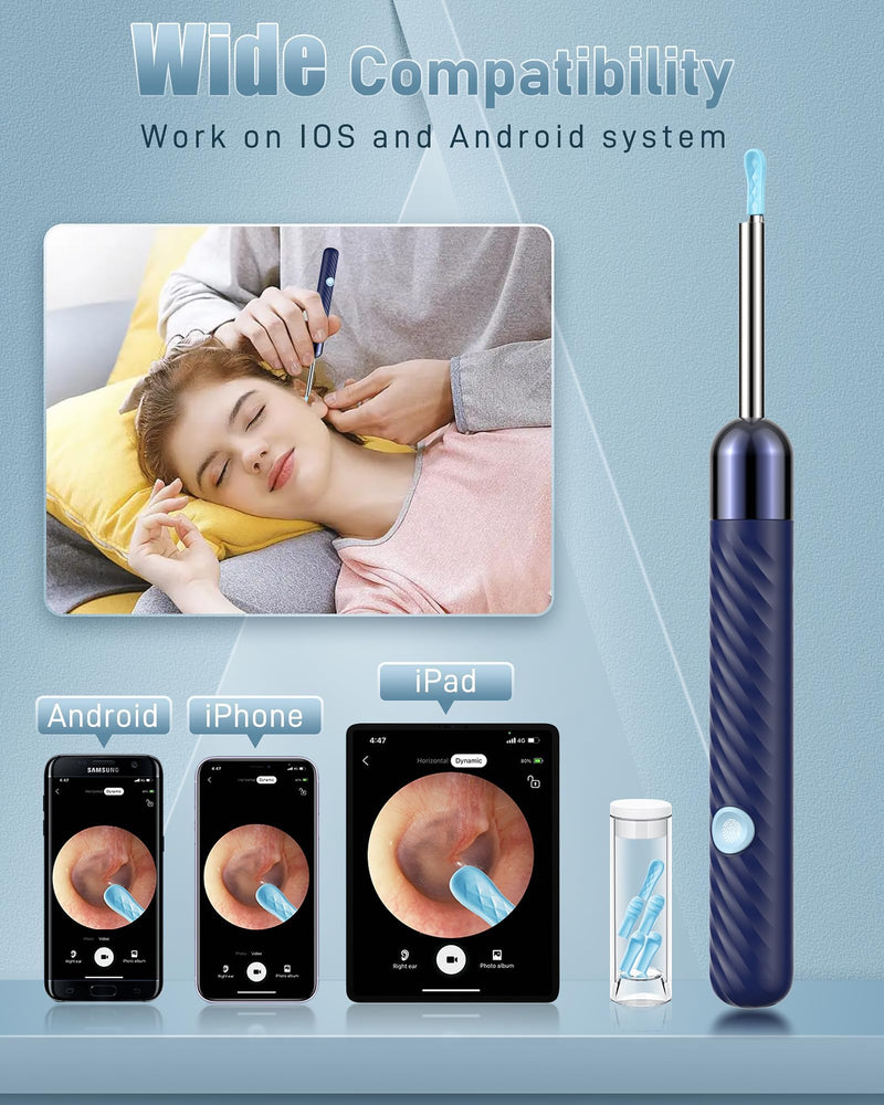 AOPICK Ear Wax Remover Otoscope, 1080P HD WiFi Ear Cleaner with Camera, 360° Wide Angle Otoscope Camera with 6 LEDs for iPhone, iPad and Android Smartphones