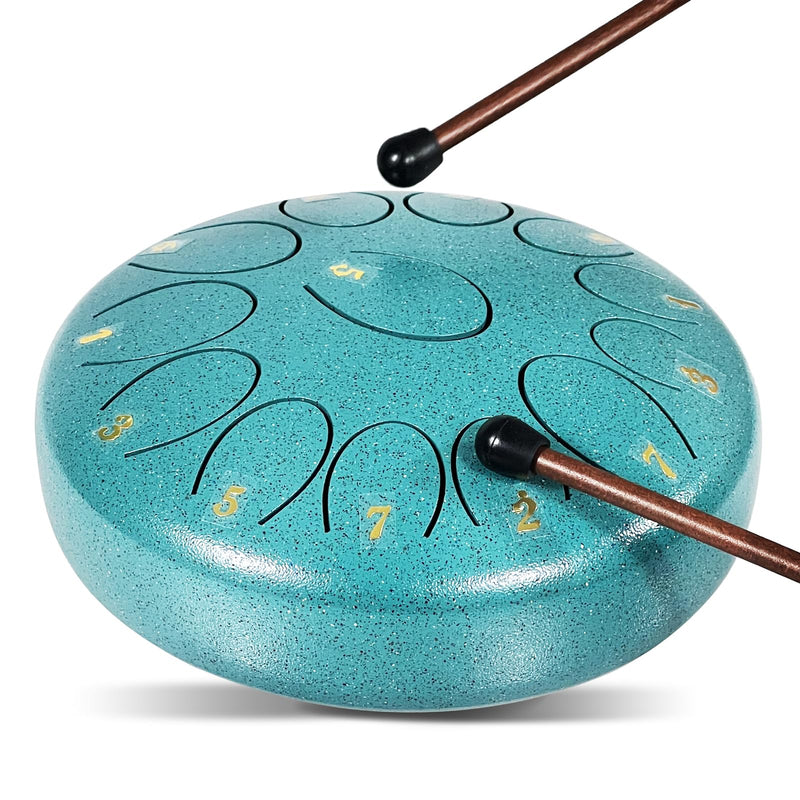 Steel Tongue Drum Musical Percussion Instrument, Rain Drum for Outside - Musician Gift for Family and Friends (malachite, 13 Notes 6.8 Inches) malachite