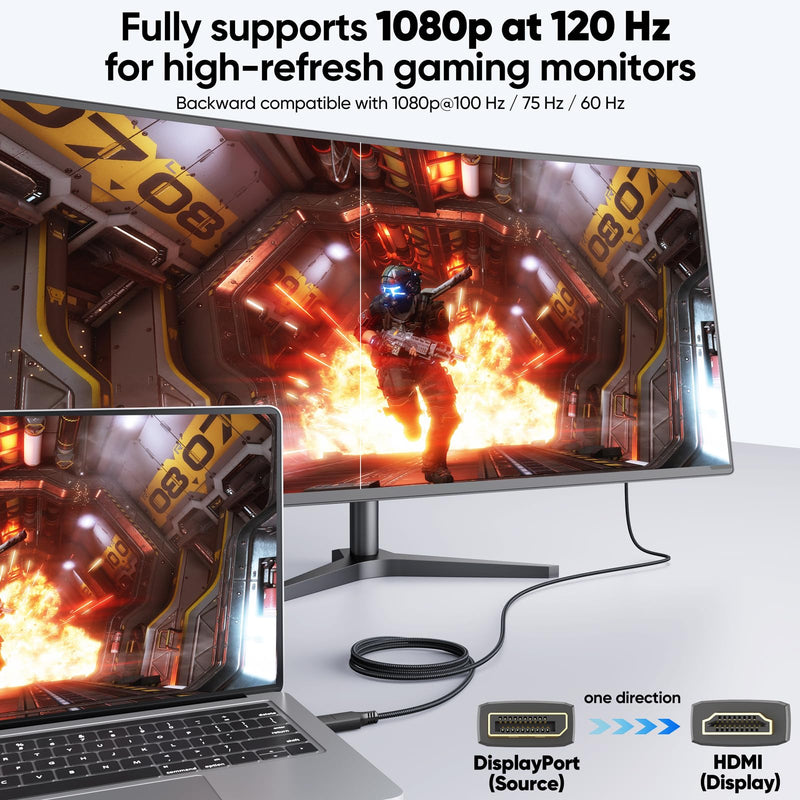 Display Port to HDMI Cable 3ft 10 Pack, DisplayPort to HDMI [4K@30Hz 1080P@120Hz], DP (Source) to HDMI (Display) Cord for PC Computer Graphics Card to Projector Monitor TV 3 Feet