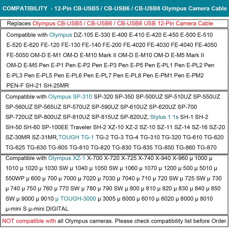 [AUSTRALIA] - Replaces CB-USB5 CB-USB6 CB-USB8 USB Cable, Data Sync Power Charger Cord for Olympus Camera DZ-105 E-330 E-400 E-410 E-420 E-450 E-500 E-510 E-520 E-620 FE-120 FE-140 FE-200 FE-4020 FE-4050 FE-5050 