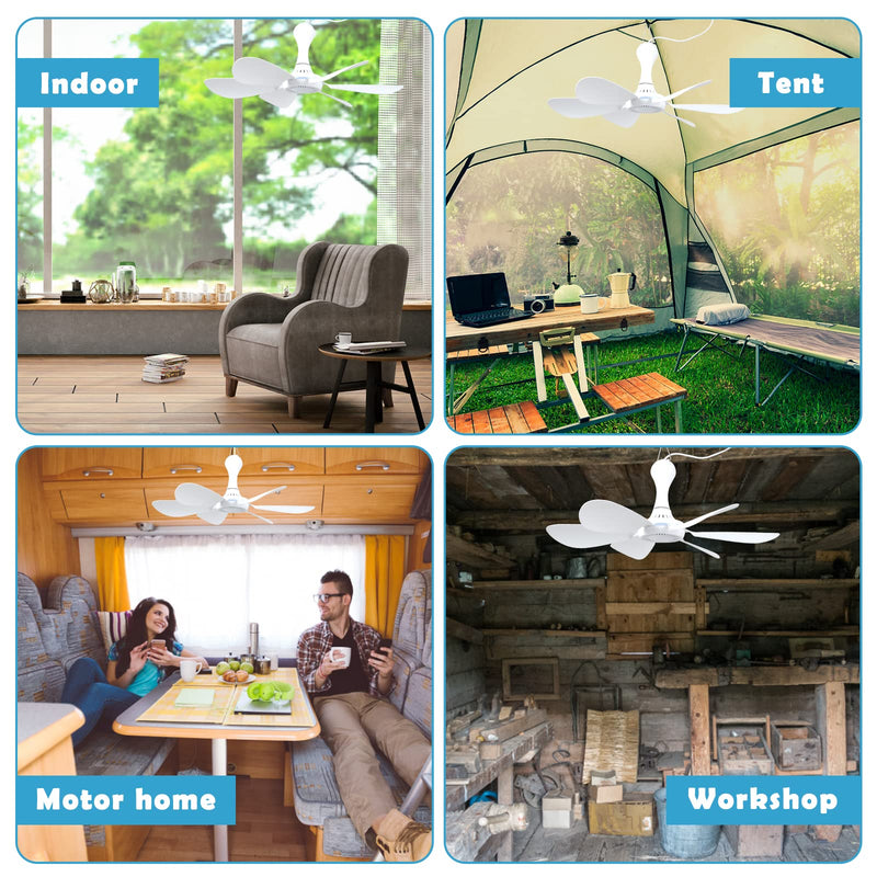 Xindejia USB Powered Small Ceiling Fan 6 Blades Quiet DC 5V USB Hanging Fans for Indoor Outdoor RV Bed Room Dorm Desk Travel Camping Tent Cubicle Mini Portable Canopy Fans - White Remote Control