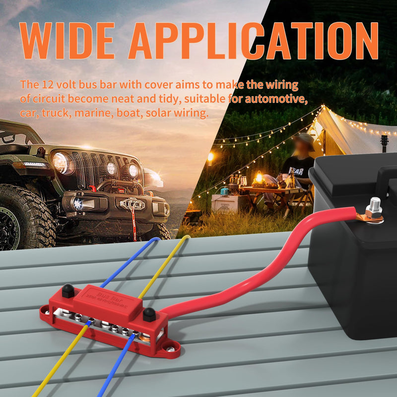 Joinfworld 250A 12V Bus Bar with Power Distribution Block 3 x 5/16" Studs Junction Block + Battery Disconnect Switch 12V-48V