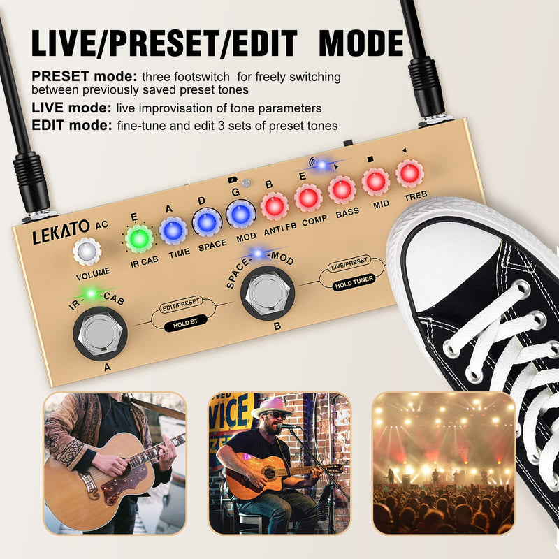 [AUSTRALIA] - LEKATO Multi Effects Pedal for Acoustic Guitar, with IR Loading 9 AMP Models, Acoustic Multi Effects Processor, Bluetooth 5.0,Recording, Built-in Battery 