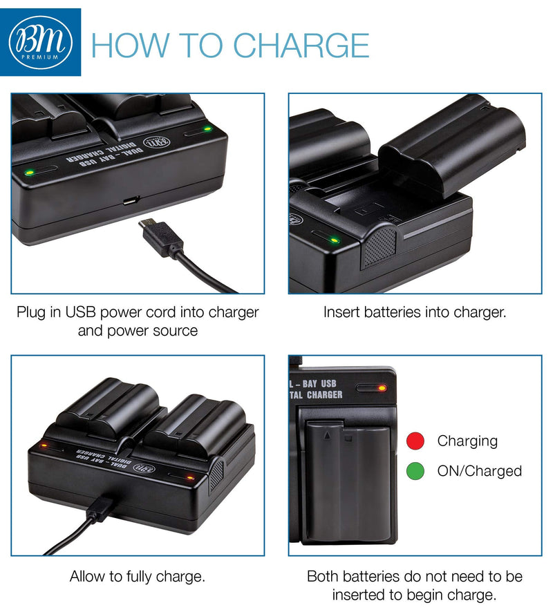 [AUSTRALIA] - BM Premium 2 Pack of EN-EL15B Batteries and Dual Battery Charger for Nikon Z6, Z7, D780, D850, D7500, 1 V1, D500, D600, D610, D750, D800, D800E, D810, D810A, D7000, D7100, D7200 Digital Cameras 