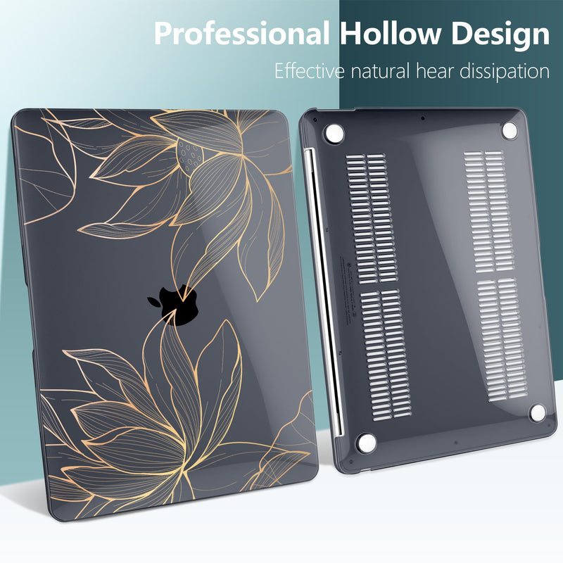 DONGKE Compatible with MacBook Air 13 inch Case 2021 2020 2019 2018 Release A2337 M1 A2179 A1932 with Retina Display & Touch ID, Plastic Hard Shell & Keyboard Cover - Lotus Lotus D153