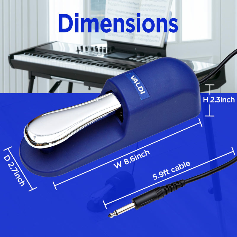 [AUSTRALIA] - VALDI BP-3 Sustain Pedal - Universal Pedal for Keyboard Piano, Digital Pianos, MIDI Keyboards & Synths - Conversion Switch for All Brands - 1/4'' Jack, Anti-Slip Design, Extended Cable (BULE) BULE 