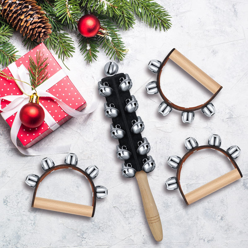 [AUSTRALIA] - 6 Pieces Christmas Hand Jingle Bells Wooden Hand Sleigh Bells Jingle Shaker Bells Handhold Bell Rattles Musical Bell Instruments Handheld Bells Holiday Christmas Decor (Black) Black 