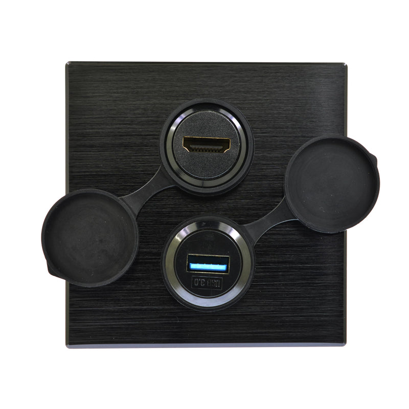 5-Pack USB3.0 Male to Female Panel Mount Adapter, Threaded Socket, 5Gbps | Dust cover included with threaded round socket and nut fixing for 5Gbps data transfer and charging, black 5-Pack Black