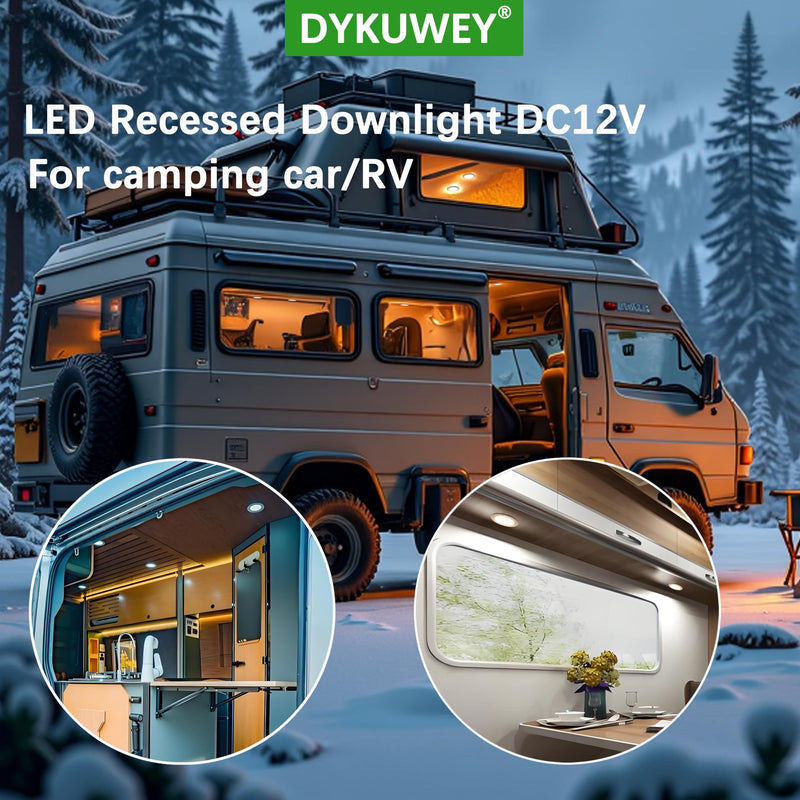 [AUSTRALIA] - DYKUWEY Set of 4 LED Recessed Spotlights, 12 V, 3 W, Recessed Spotlights, LED Flat Hole 55-58 mm and 14 mm Flat, LED Spot 12 V IP44 Dimmable Ceiling Spotlight, Furniture Recessed Spotlights (Nickel Nickel Warm White 3000 K 