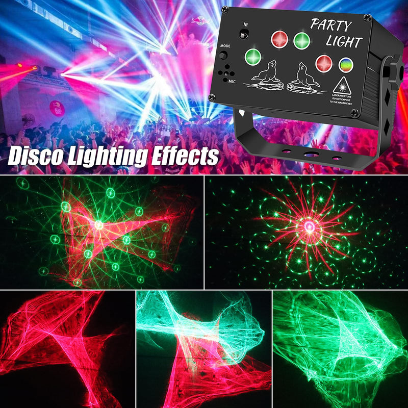 Mini USB-Powered Party Light 60-Patterns Stage Light with UV & RGB Backlight Remote Control for Indoor Events, Birthdays, Halloween, Karaoke, Club, and KTV, Matte Black