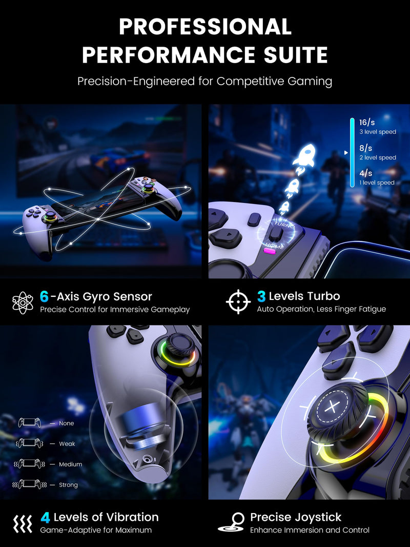 KICKDOT Mobile Gaming Controller with TMR Joysticks & Hall Triggers, No Drift Bluetooth Gamepad for iPhone (iOS)/Android/Switch 2/1/OLED - Wireless Controller for Xbox Cloud/Steam Link, RGB Light, Turbo Macro Back Buttons, Long Battery White