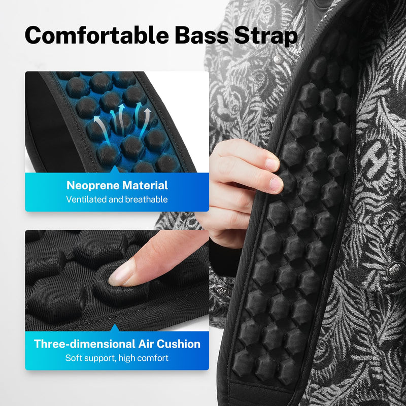Guitar Strap, 3.5" Wide Air Cell Cushions Neoprene Padded Comfortable Bass Strap, with Strap Picks, for Bass Guitar Black Regular (47"-55")