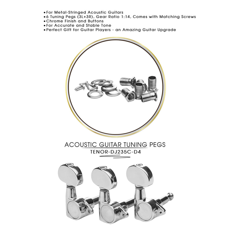 DJ235C-D4 TENOR Acoustic Guitar Tuners, Tuning Key Pegs/Machine Heads for Acoustic Guitar with Chrome Plated Finish and Chrome Plated Buttons. TENOR 235 TENOR-DJ235C-D4