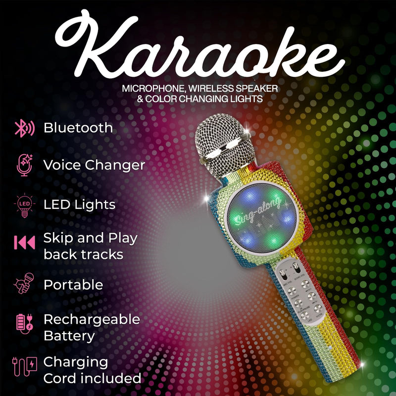 [AUSTRALIA] - Wireless Express - Sing-Along Bling Bluetooth Karaoke Microphone and Bluetooth Stereo Speaker All-in-One (Rainbow Bling) Rainbow Bling 