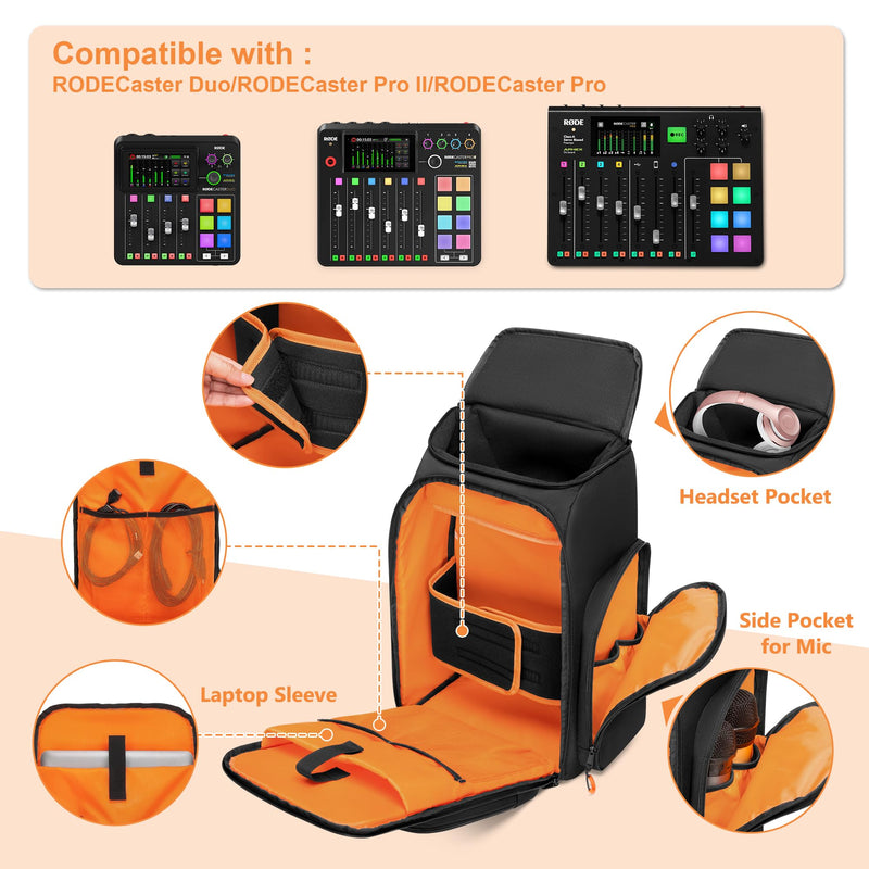 [AUSTRALIA] - Audio Mixer Backpack Compatible with RODECaster Pro/RODECaster Pro II/RC Duo, DJ Mixer Travel Bag Case for Microphones and More Podcast Equipment(Patent Design) 