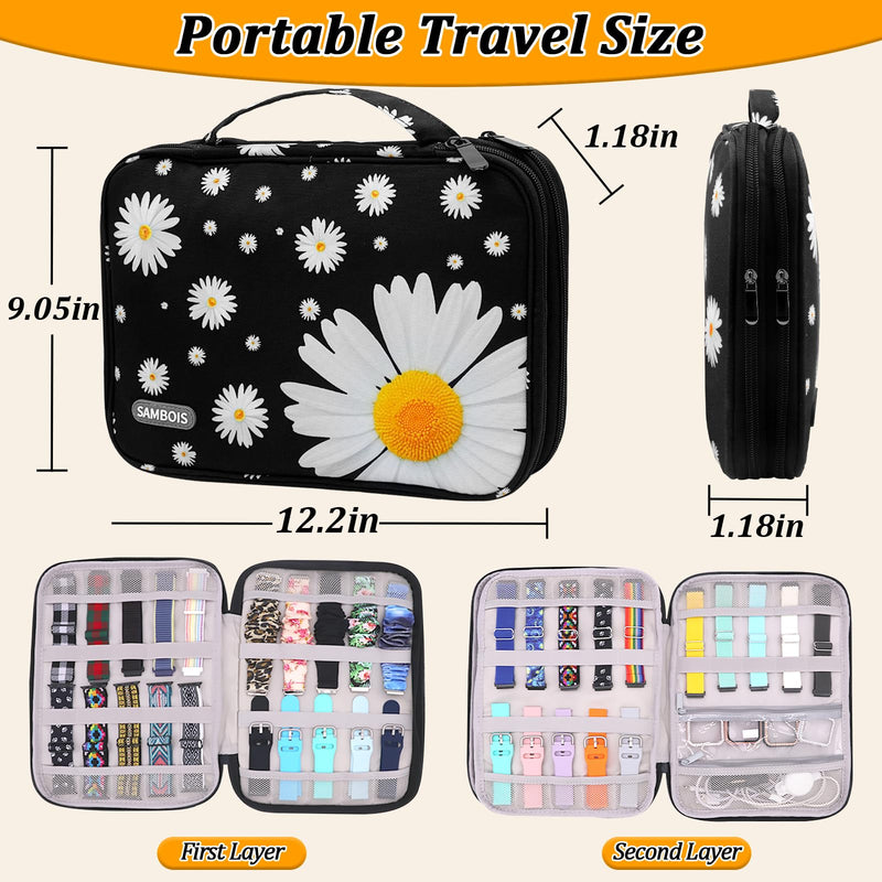 Rolling Teacher Tote Bag with Detachable Trolley Elegant Gray & Watch Band Organizer Case for Apple Watch Band Daisy