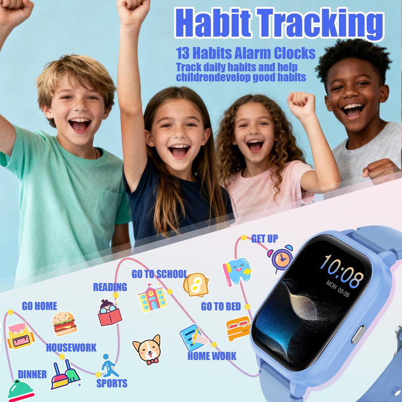 Kids Smart Watch 4-15 Ys, Standalone&APP Dual Use, Bluetooth Call, Kid Gift | 1.8'' IP68 Boys Girls Fitness Tracker, DIY Sports Modes, Heart Rate&Sleep Monitor, 13 Alarms, Weather, Smart Reminder, Games Pink-Bluetooth