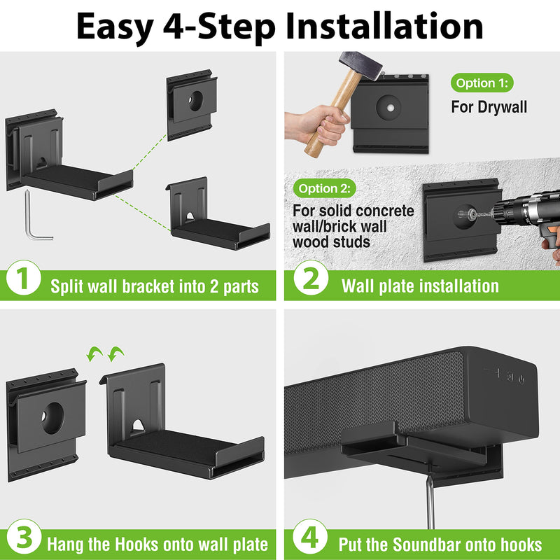 USX MOUNT Studless Soundbar Wall Mount, Universal Drywall Sound Bar Wall Brackets, Works with Most Soundbars, Holds up to 22 Lbs, Depth Adjustable 4.13-6.3'', Removable and Lockable