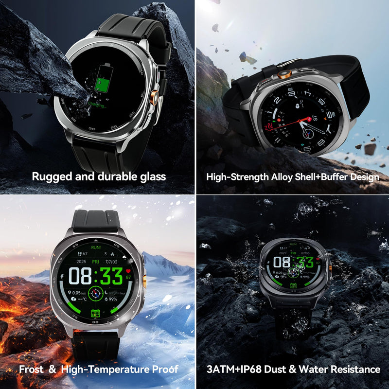 GPS Smart Watch for Men 1.43-inch HD AMOLED 3ATM Waterproof 530mAh Large Battery 100+ Sport Modes Flashlight Answer/Make Calls smart Watch for Android iOS Fitness and Sports Watch(2 Bands) Braided and silicone Strap