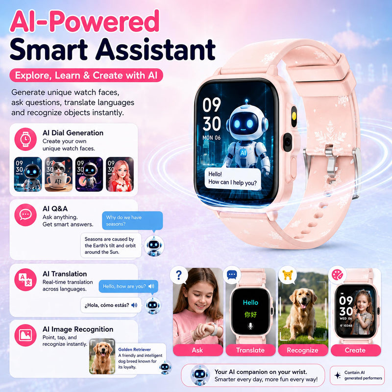 Smart Watch for Kids Boys Girls Age 5-12, Ai Functions Games HD Touch Screen Watches with Video Camera Music Player Pedometer Heart Rate Sleep Tracker Christmas Birthday Gifts for Boys